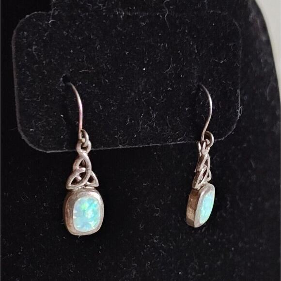 Morningflower Knot Earrings white Opal Sterling Silver French Hook Ear Wire 925 - Picture 3 of 8